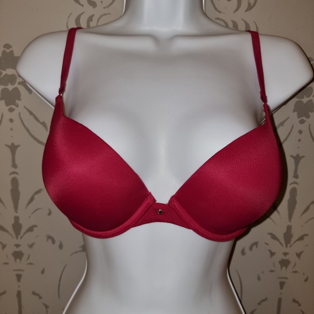 Daisy Fuentes Red Underwire Padded Push-up Bra With Crystal Accent!